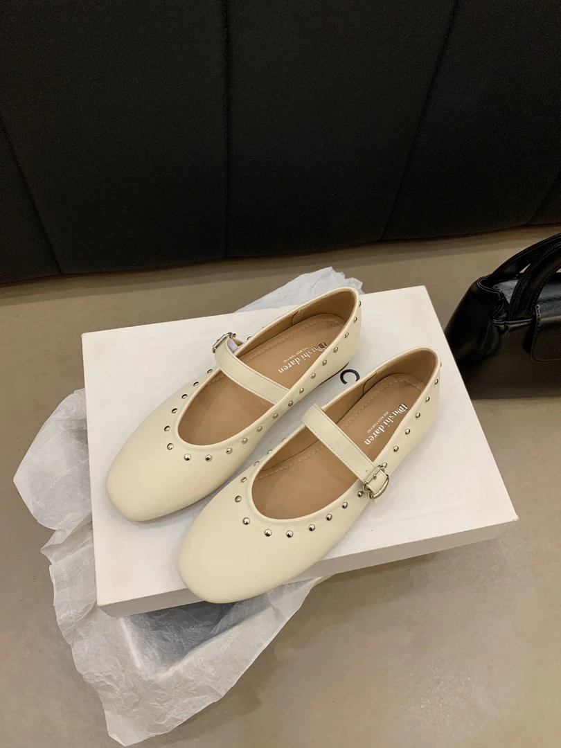 皮鞋单鞋百搭复古法式平底方头鞋子小众粗跟温柔313-8#