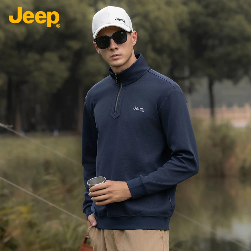 JEEP吉普高级感半拉链卫衣男2025春秋新款宽松套头立领上衣