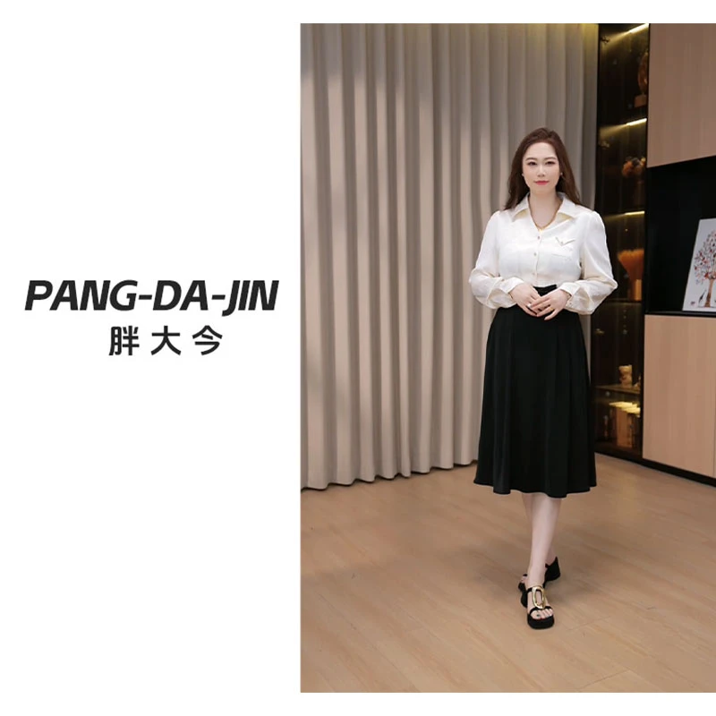 胖大今大码定制女装秋季新款气质优雅设计感气质拼接连衣裙ZB7729