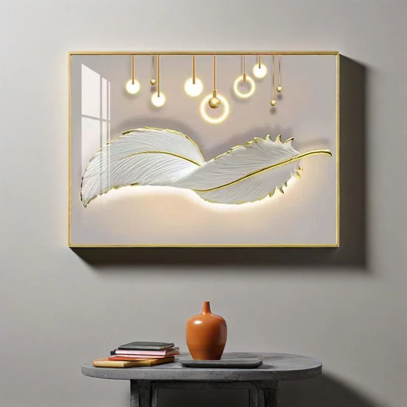 【Y尚】叶子羽毛装饰画餐厅挂画书房卧室可遮电表箱装饰画4060