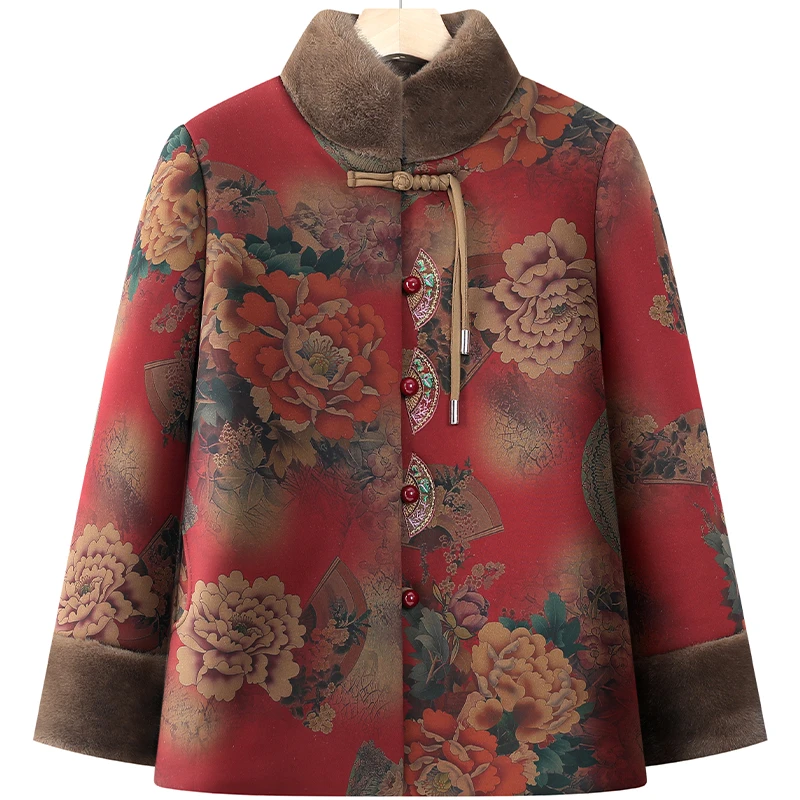 中老年人女装冬季保暖唐装棉衣喜庆妈妈装加绒加厚棉袄奶奶装棉服