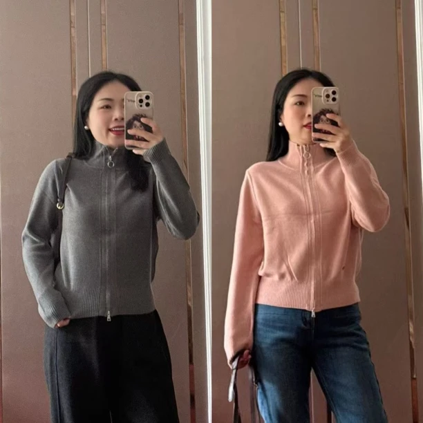 【Zoe轻奢】特 松弛假日·羊毛混纺拉链罗文高领休闲针织开衫240848