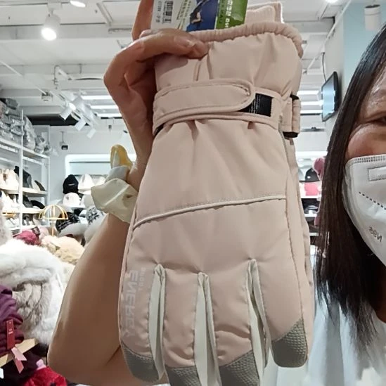 纯棉滑雪手套粉色女款