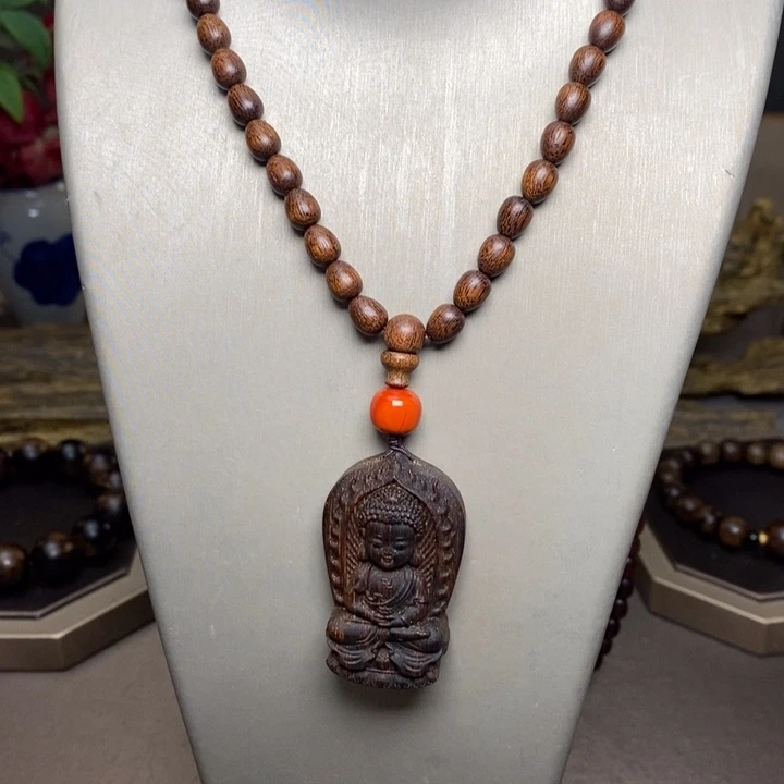 沉香手串越南芽庄黄棋楠06×108➕富森红土宝宝佛沉香木雕