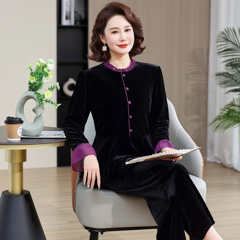 中年妈妈春装运动服套装秋季2025新款中老年女春秋卫衣休闲两件套