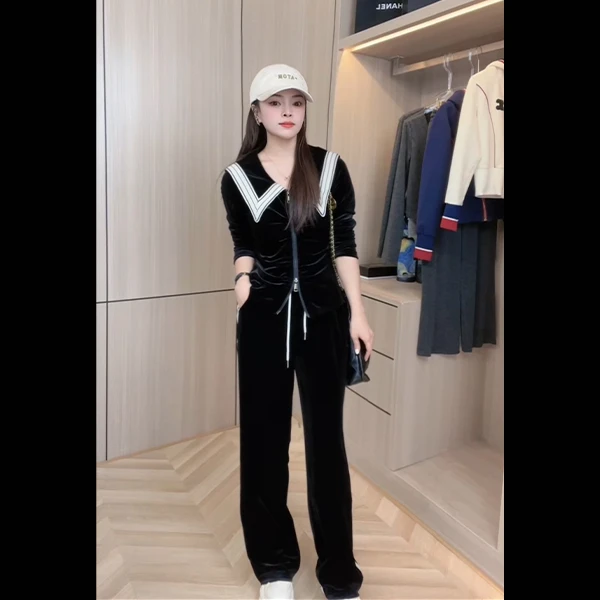 春季显瘦减龄欧货气质洋气时尚休闲套女海军领时尚两件套