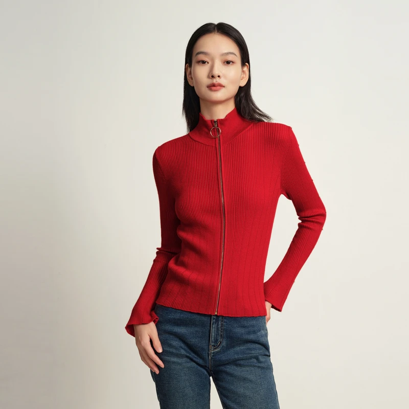 EP YAYING雅莹女装 美利奴棉羊毛半高领开衫 秋冬新品9136A