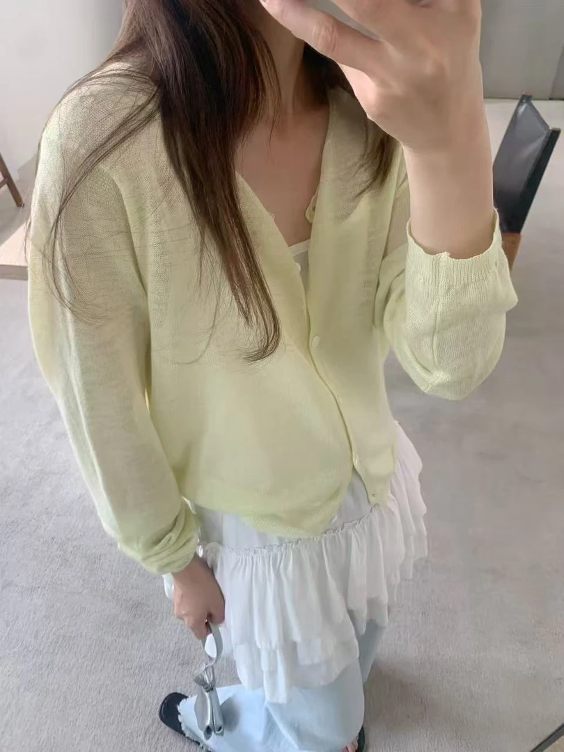 NO退NO换【楠楠】韩系宽松天丝亚麻针织开衫上衣