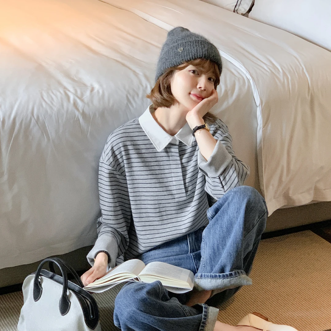 【华漂亮】【新品】【线条旋律】FS508S003  polo领条纹卫衣