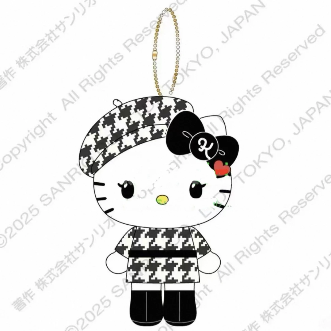 现货日版三丽鸥 Kitty千鸟格小香风赫本风优雅千金毛绒挂件公仔