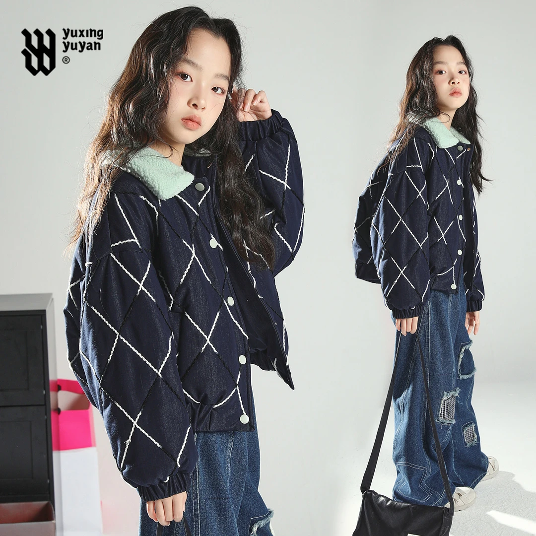 雨星雨嫣女童夹棉外套秋冬装2025新款大童洋气毛毛领绗棉棉衣