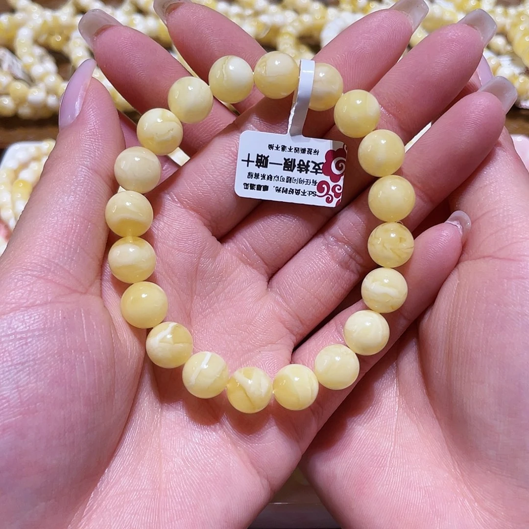 未镶嵌蜜蜡手串10.2mm 浓白浓蜡虎皮拉丝妖花