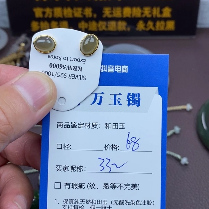 3***～和田玉银S925镶嵌耳饰