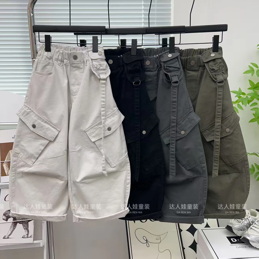 纯棉新款男女童裤子2025春秋款宽松休闲纯棉工装裤中大童长裤