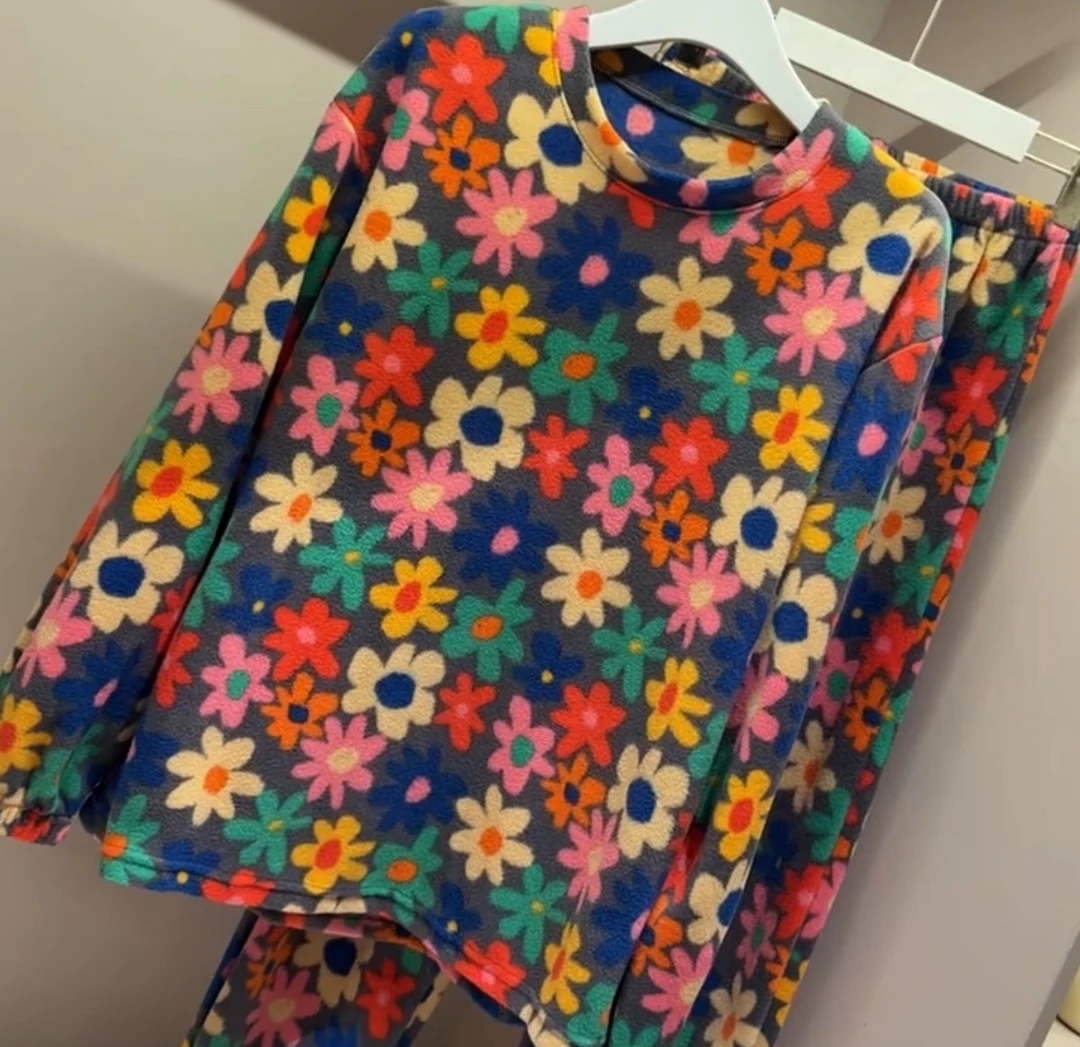 秋冬保暖时尚可爱风圆领长袖可外穿女你暖暖绒睡衣【实物微色差】