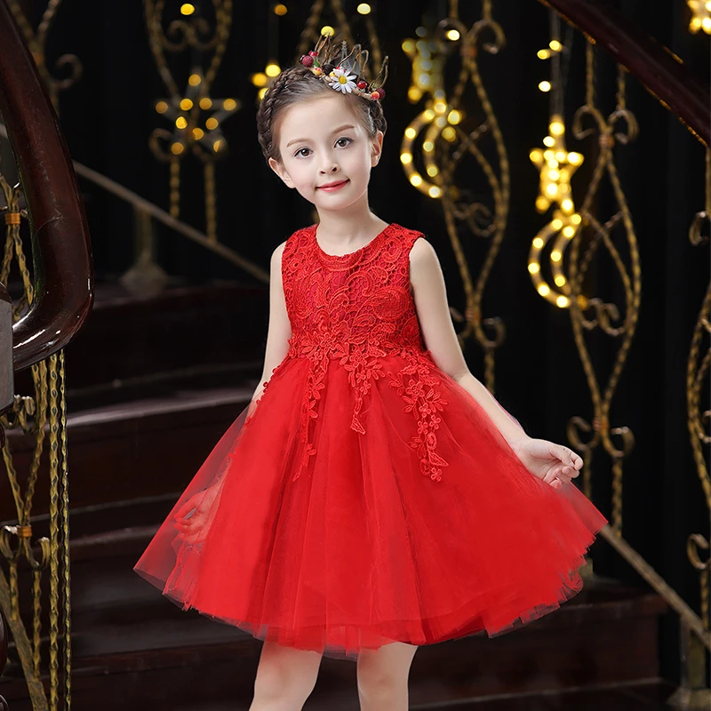 A055夏季女童装短袖礼服公主裙蓬蓬裙花童小女孩生日毕业演出裙子