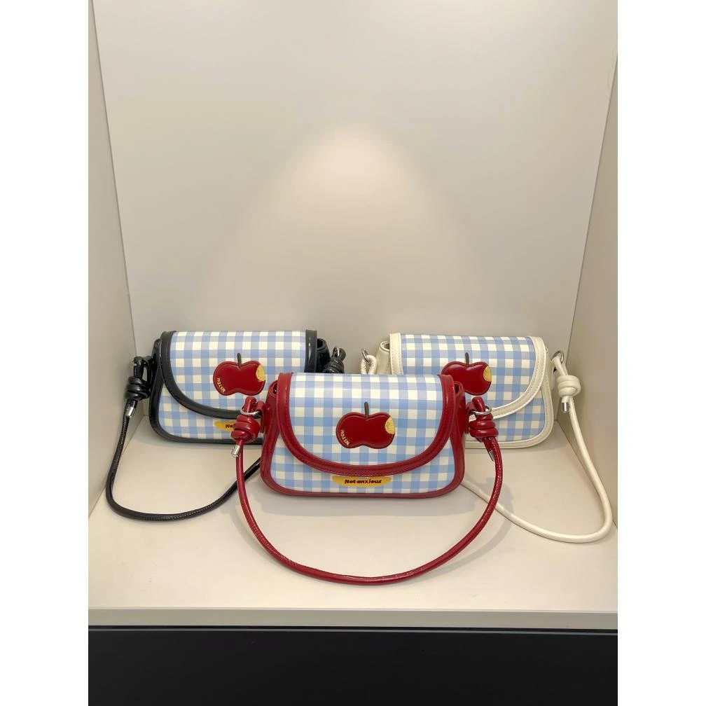 格子苹果腋下包 多巴胺撞色可爱单肩斜挎通勤质感小众设计包包