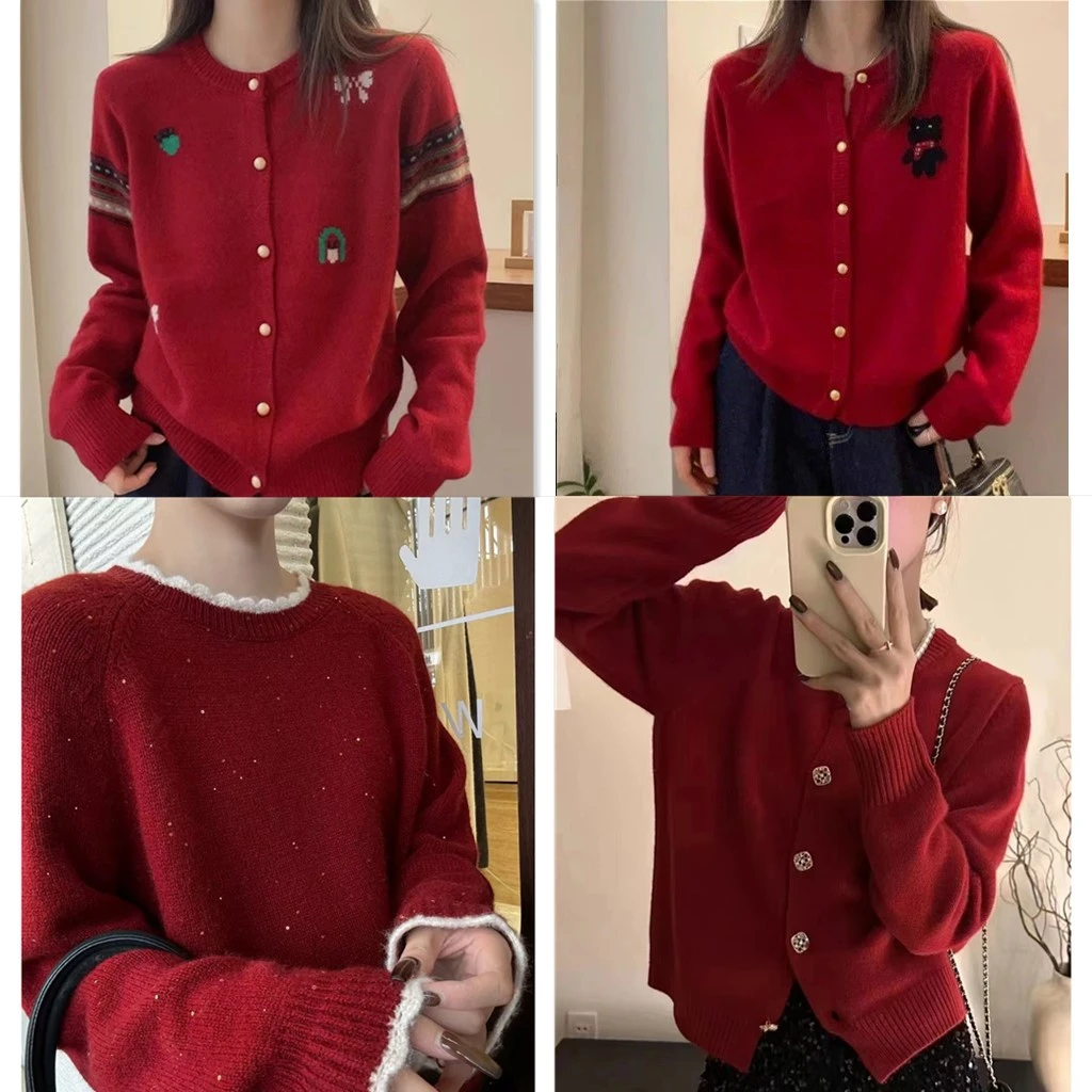 【红色毛衣合集】女士网红款外套毛衣女装爆款2024冬季过年针织外套