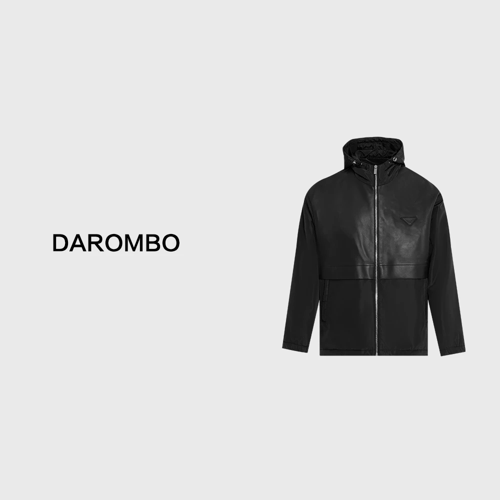 100%绵羊皮衣男款2025设计师三角标连帽设计皮衣男外套SM-SY88215