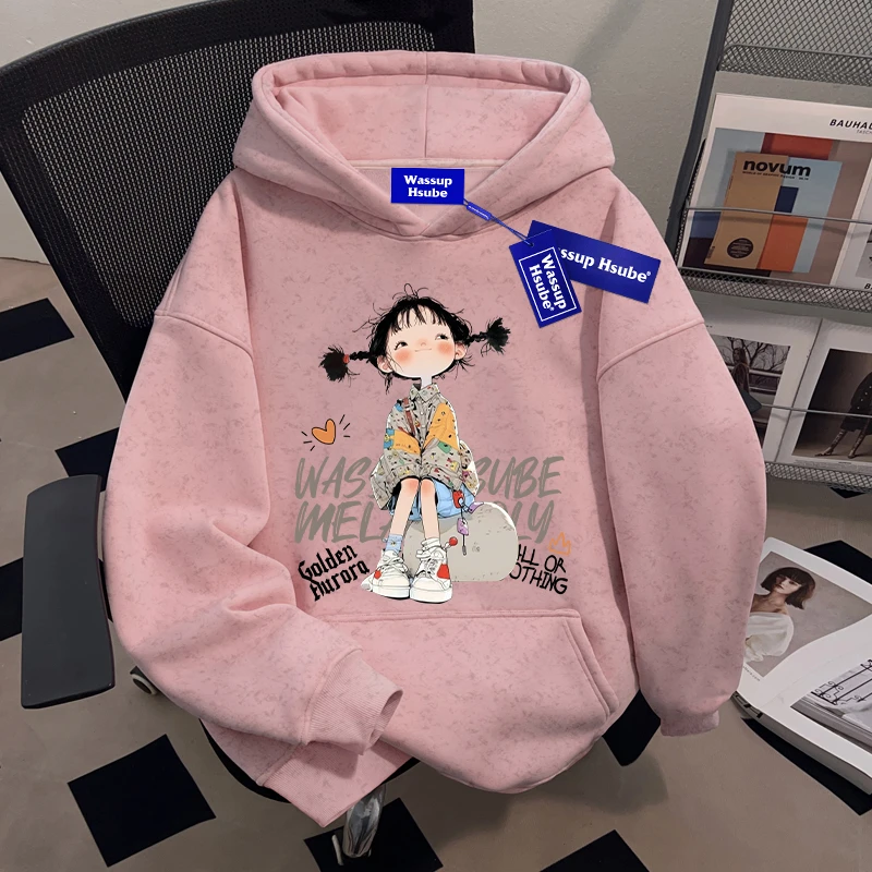 WASSUP HSUBE美式潮流设计感蜡染连帽卫衣慵懒宽松青少年上衣外套