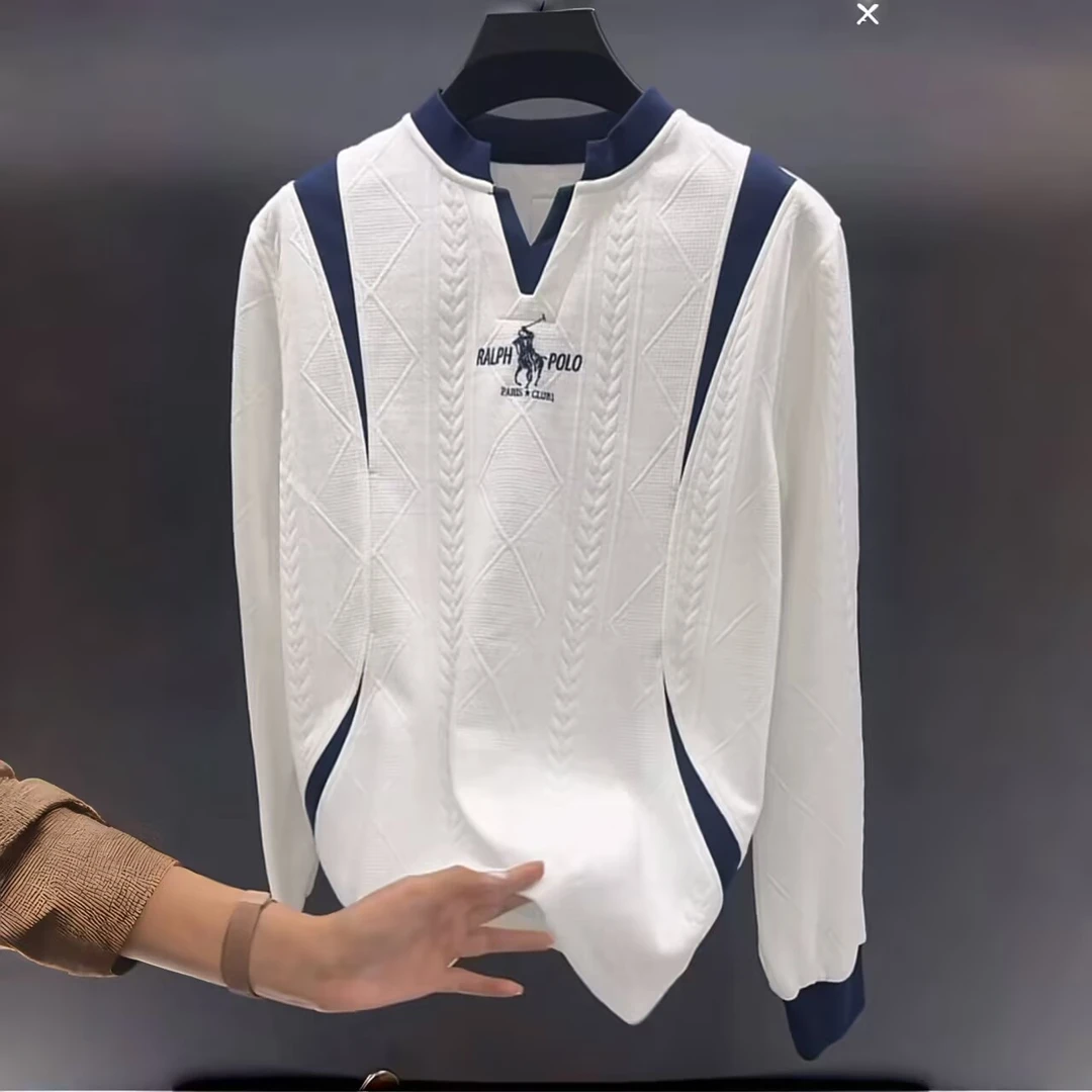 高档拼接刺绣潮牌卫衣2025秋季新款男士时尚休闲长袖T恤轻奢男装