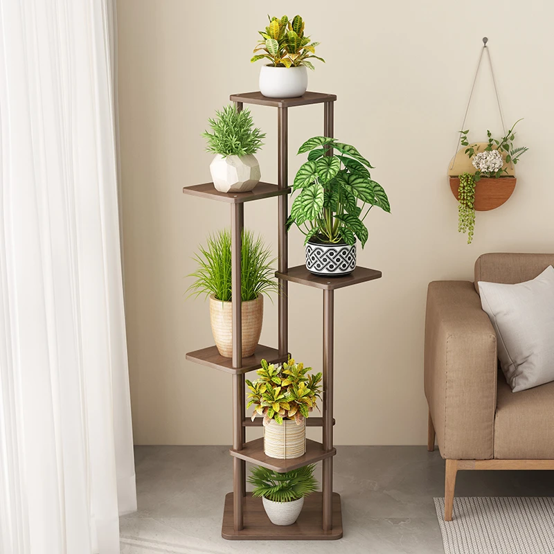 花架置物架阳台客厅落地式实木盆景绿植摆放架高端造型花盆托架子