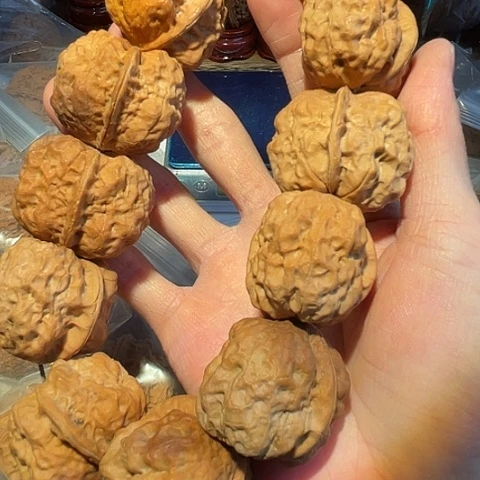 文玩核桃手串金砖舍利带彩12粒微磕37