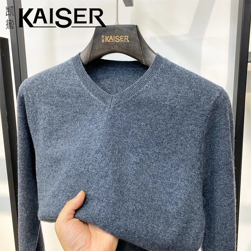 KAISER/凯撒【绵羊毛100%】【反季清仓】A05秋冬V领男士加厚纯羊毛衫