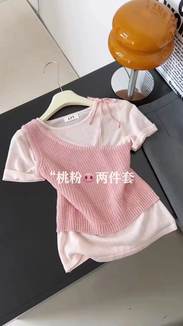 2025年新款纯色甜辣圆领夏季短袖女毛针织衫外搭毛衣上衣肯豆风女