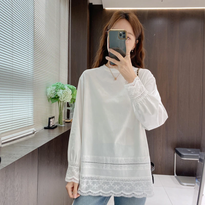 IMFLY金小金自制女装 T恤DYW8757早春季休闲宽松蕾丝打底衫上衣