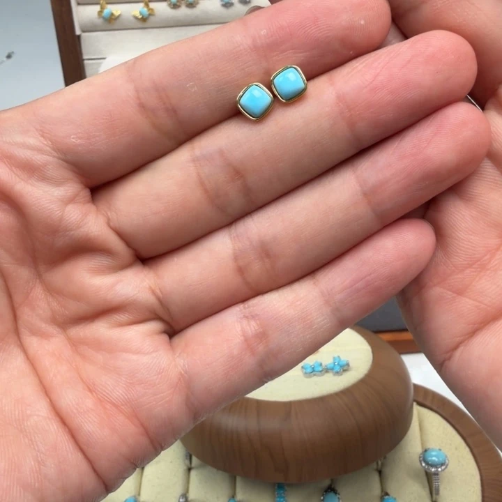 绿松石银S925镶嵌耳饰