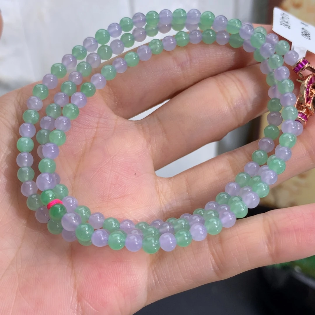 翡翠未镶嵌手串卡4冰胶紫绿项链