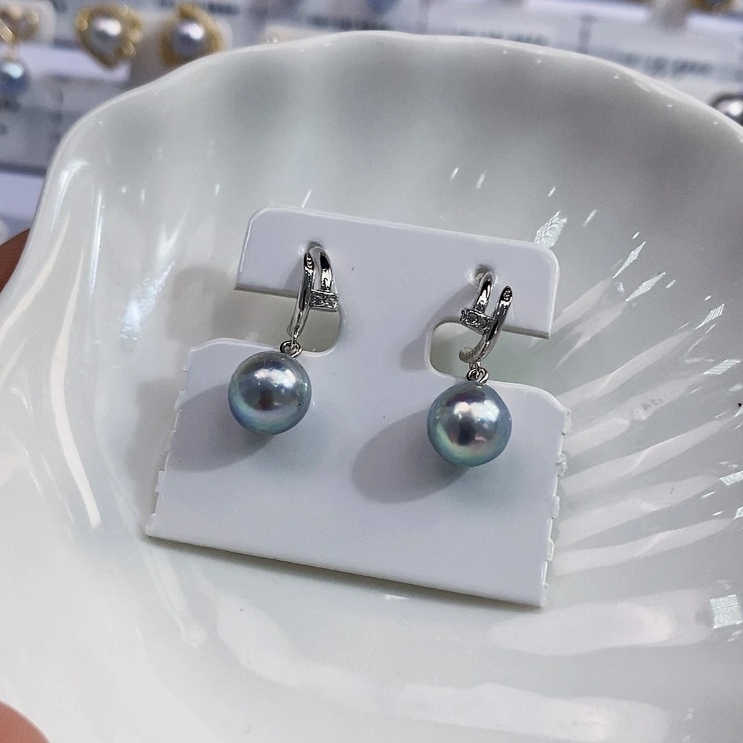 银S925镶嵌特价微巴真多麻耳饰海水珍珠