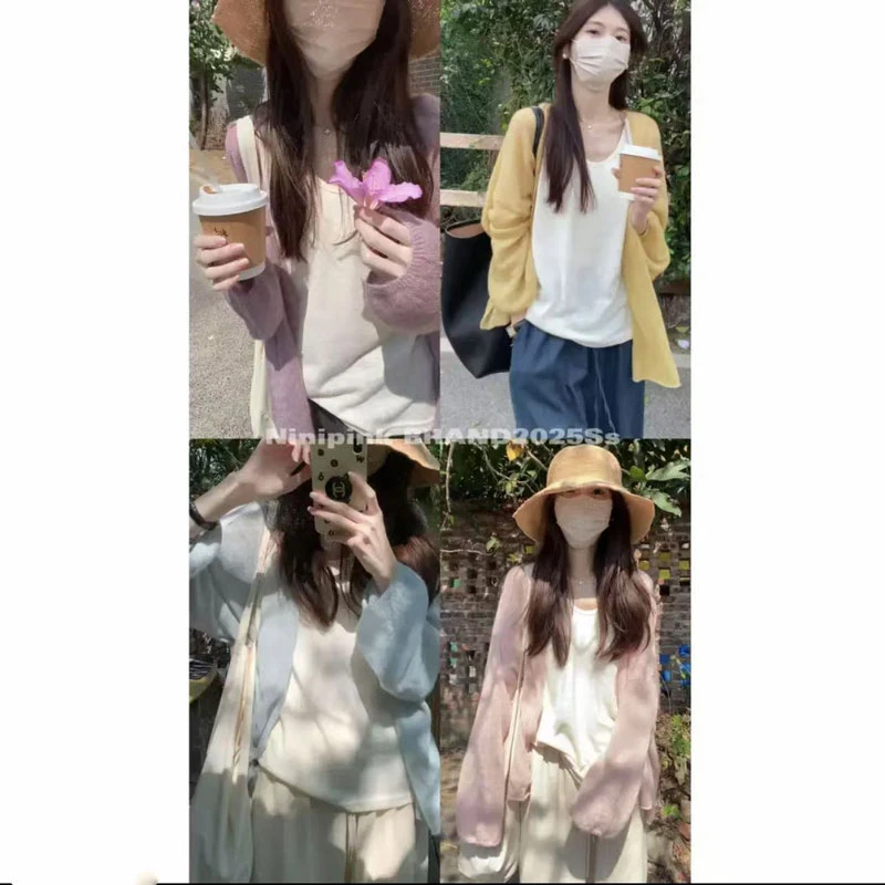 #029四色灯笼袖开衫松弛显瘦百搭宽松上衣女披肩薄款时尚设计感