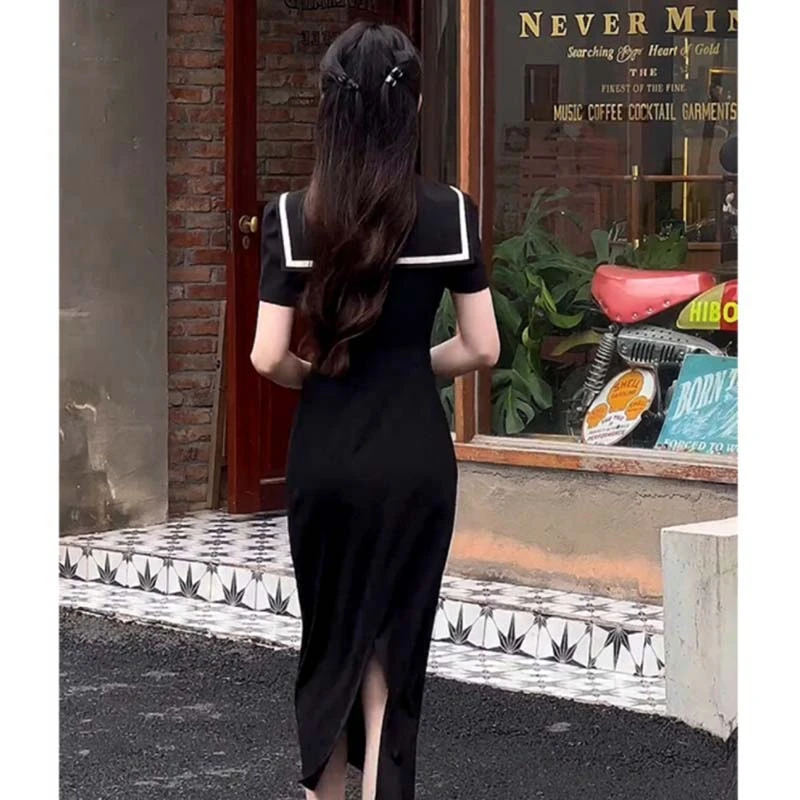 【密】法式海军领连衣裙2025夏季新款显瘦裙子D2423