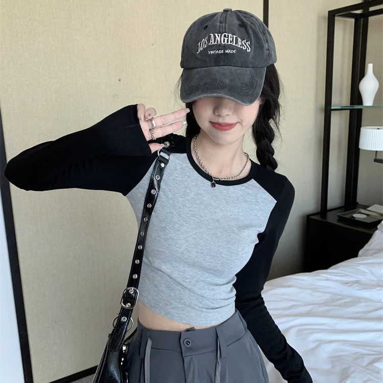 纯欲风辣妹设计感长袖t恤女2025早秋新款圆领打底衫显瘦上衣ins潮