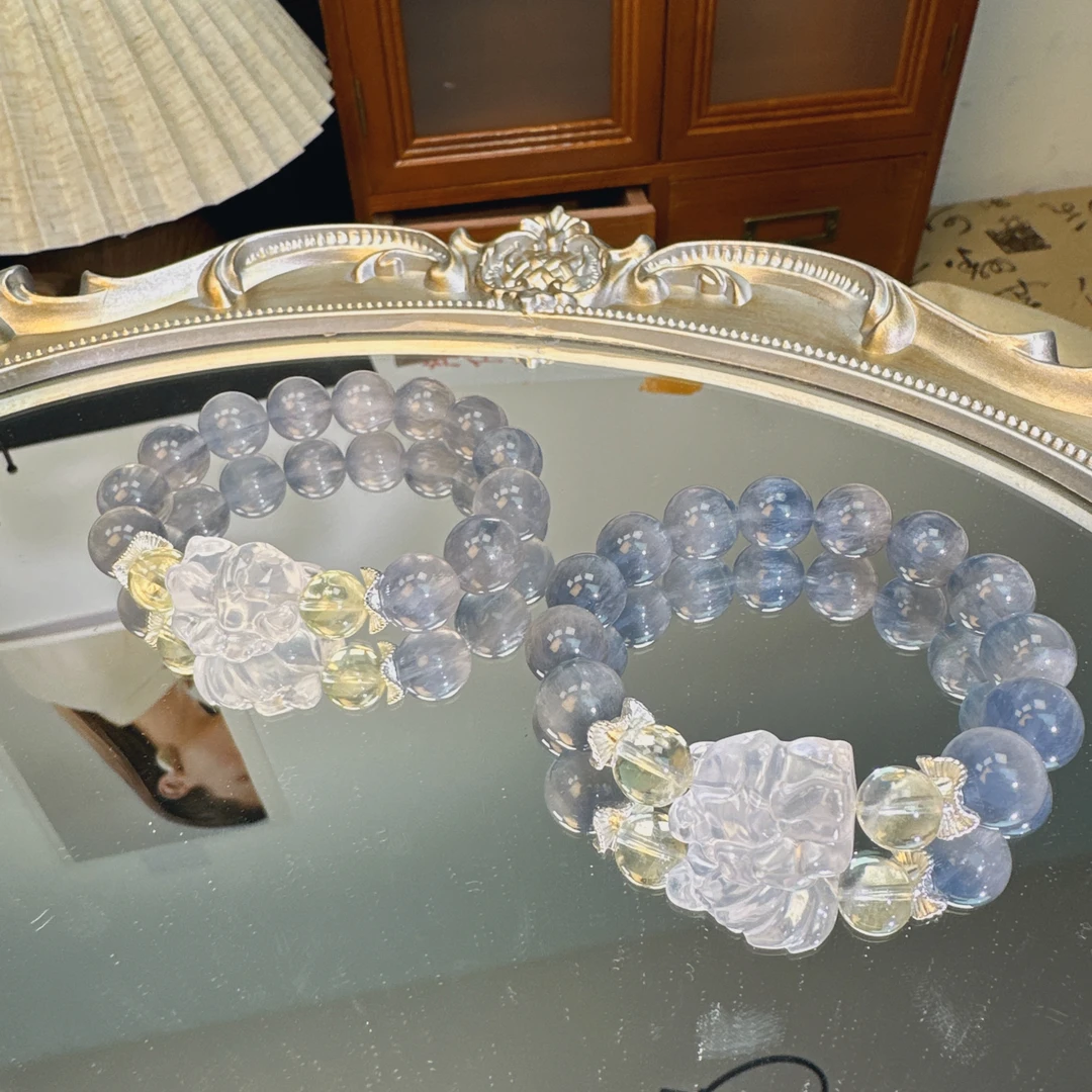 《夜未央》拉丝蓝萤石手串搭配凤九雕刻1175 颜色微差 多样性发一