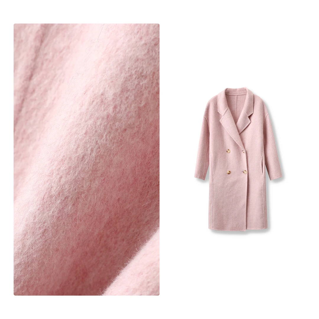 门店15&9&9！粉蔷薇大衣」绵羊长毛天丝手工长款毛呢外套女 M13867