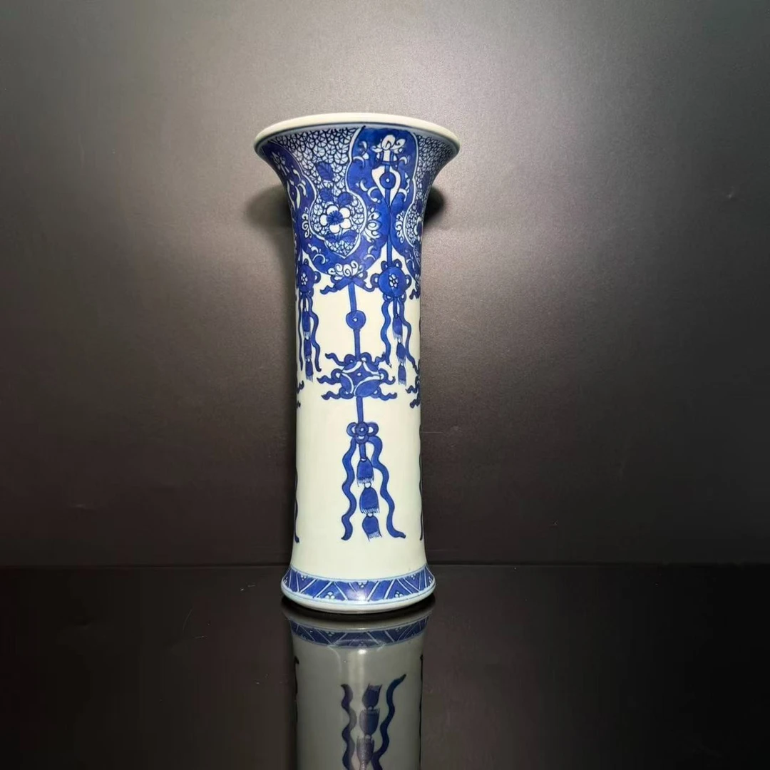 Lot30-清青花坠莲纹花箍 高25cm口11cm-BJ11190015001042