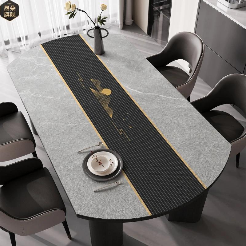 椭圆形餐桌垫防水防污免洗轻奢高级感桌布可折叠圆桌台布桌面垫子