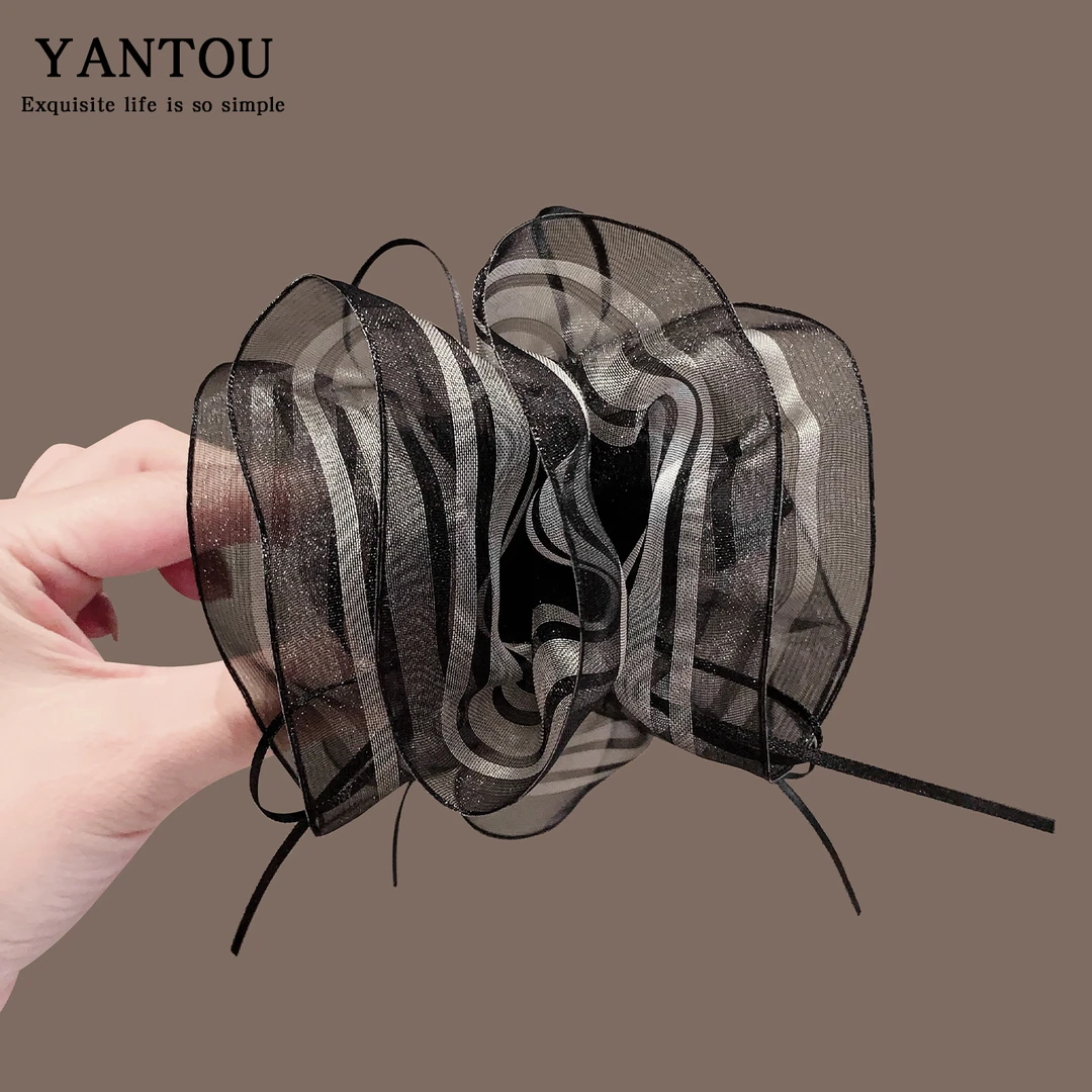 精致网纱条纹时尚百搭发夹女花朵轻奢风蝴蝶结后脑勺丸子头夹发卡