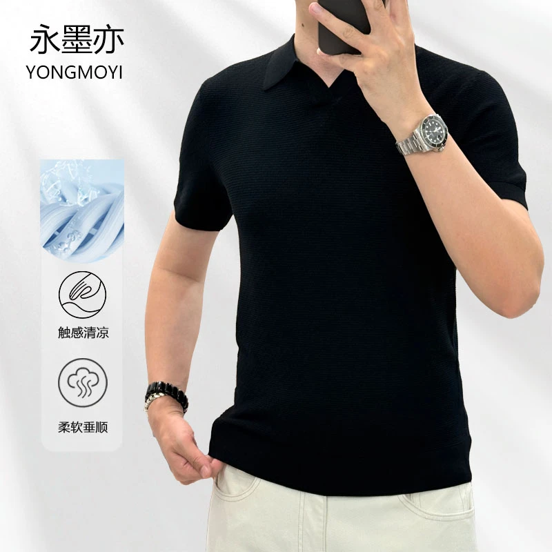 薄款针织夏季短袖轻奢商务针织衫亲肤透气弹力柔软POLO衫3773
