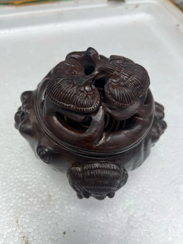 黑檀木2高档工艺品手工雕刻三鼎熏香炉灵芝88