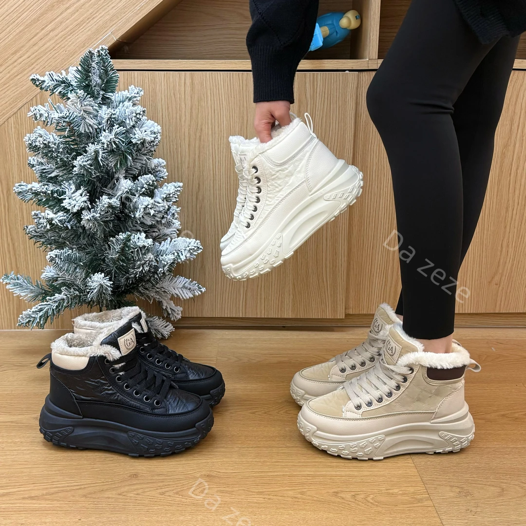 冬季潮流风增高保暖鞋女高帮鞋休闲黑色棉靴X001