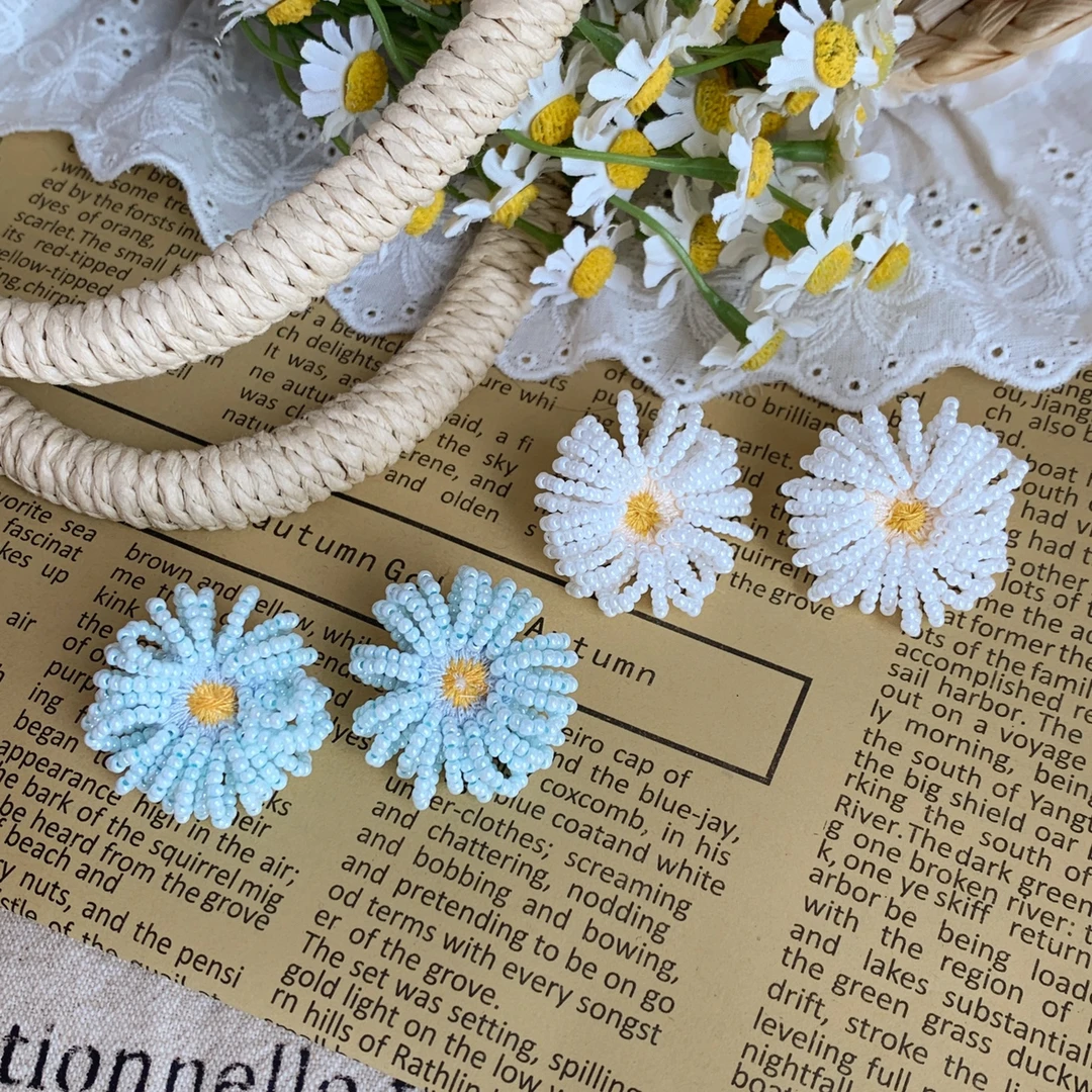 铜合金耳饰 「半夏山茶」串珠花朵耳环蚊香盘耳夹气质耳钉耳饰