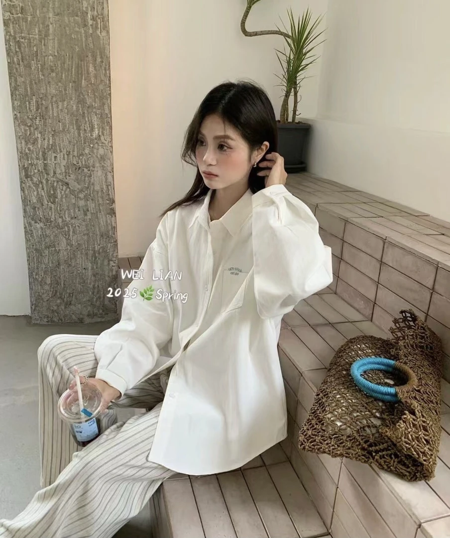全棉刺绣口袋春季新款衬衫2503