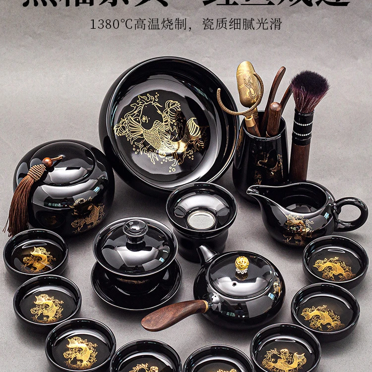 BERTHA DENTON/伯莎丹顿鲤鱼戏莲功夫茶具组合套装轻奢家用高档