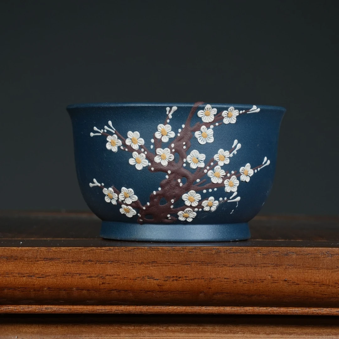 宜兴原矿苏门答腊青堆绘梅花紫砂手工主人杯容量120CC