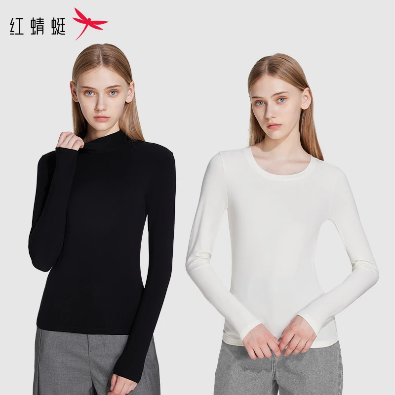 红蜻蜓 女款秋冬丝滑垂顺修身亲肤优可丝腈纶轻暖打底衫