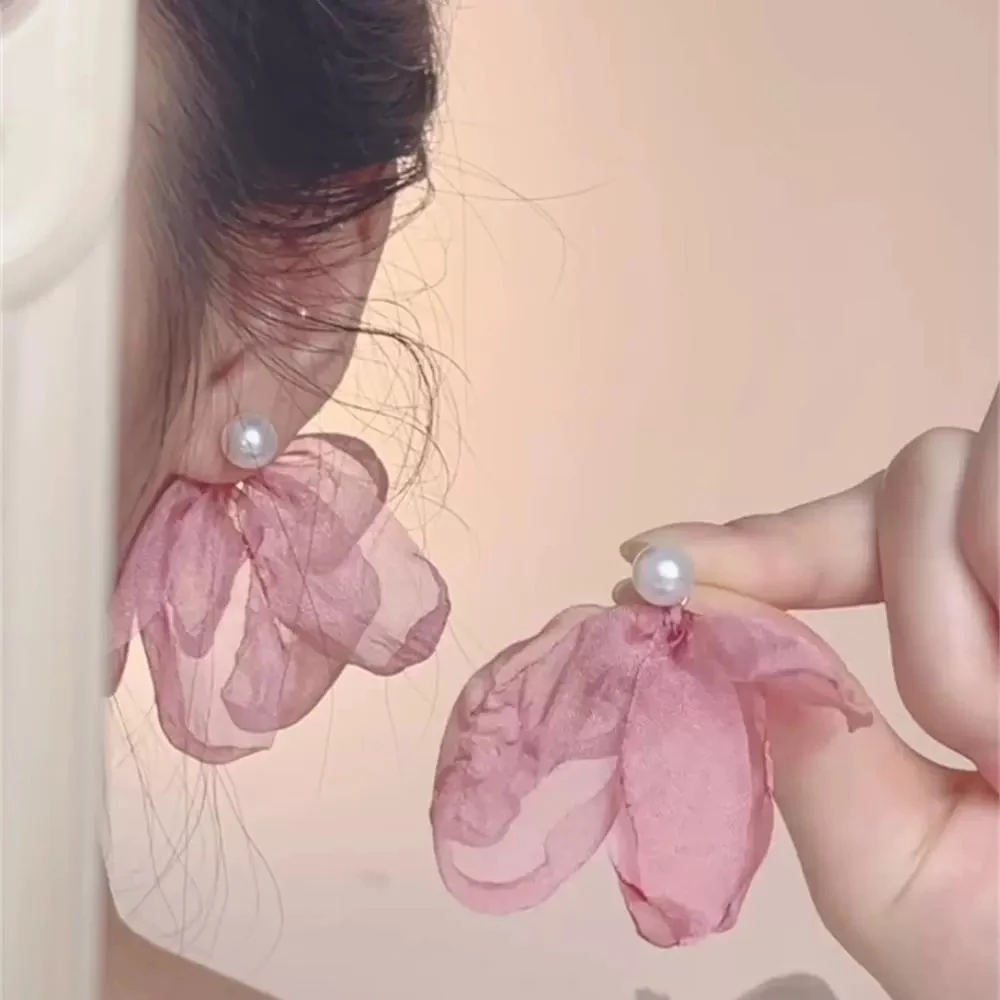 合金布艺耳饰 仙气花朵耳环女25高级感夸张度假耳饰甜美气质耳钉